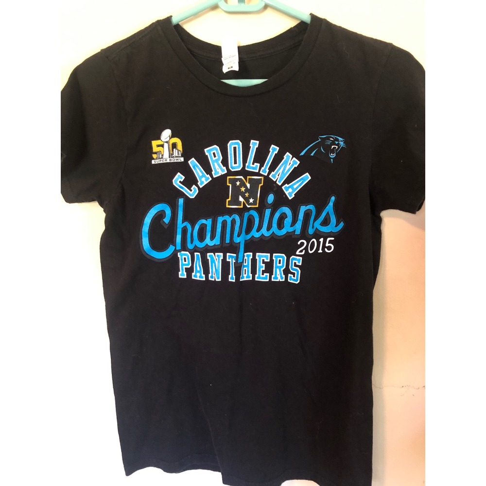 Carolina Panthers Super Bowl 50 NFC Champions 2015 Graphic T-Shirt Black Women M